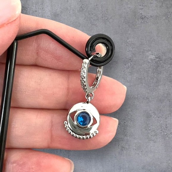 Stainless steel evil eyed earrings, Bluestone - Picture 3 of 5